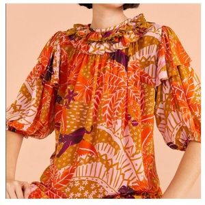 NWT Farm Rio Beige Jungle Panther Blouse Size Small